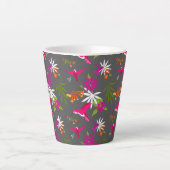Tasse Latte Colibri Motif rose violet gris gris tropique (Devant)