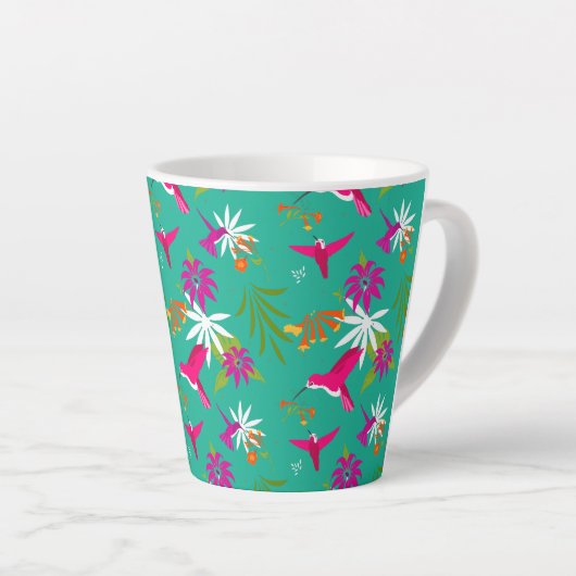 Tasse Latte Colibris rose violet vert bleu Tropical (Angle droit)