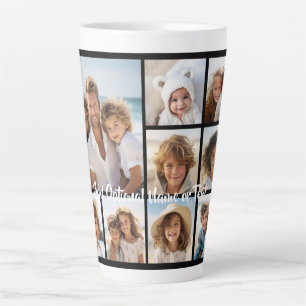 Tasse Latte Collage carré de 9 photos noires - avec écriture b