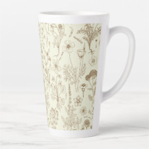 Tasse Latte Collage de fleurs sauvages / beige et sépia