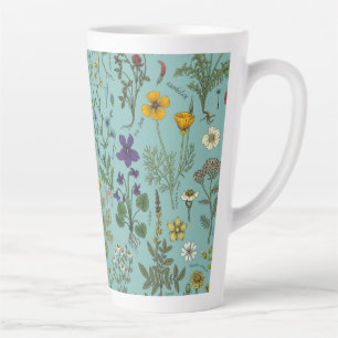 Tasse Latte Collage de fleurs sauvages sur fond bleu