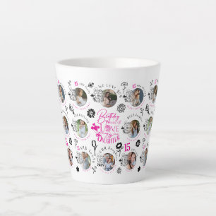 Tasse Latte Collage de photos d'anniversaire pour les filles