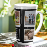 Tasse Latte Collage de photos de famille Créez votre propre<br><div class="desc">Tasse en latte cadeau personnalisée avec 5 photos de votre choix, et un modèle texte simple. Une merveilleuse idée de cadeau pour commémorer un événement spécial ou un jalon pour cette personne spéciale. CONSEIL : Si vous pré-rognez vos photos dans une forme carré avant de les télécharger, vous avez le...</div>