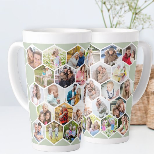 Tasse Latte Collage de photos Hexagon géométrique 28 Pic Sage