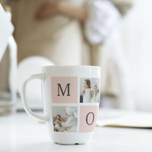Tasse Latte Collage moderne Photo & Pastel Cadeau de maman ros