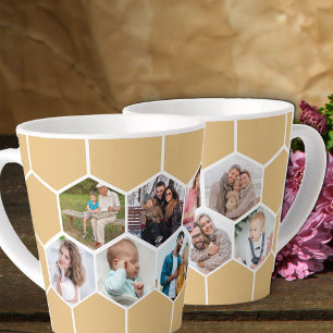 Tasse Latte Collage photo géométrique 9 images miel beige