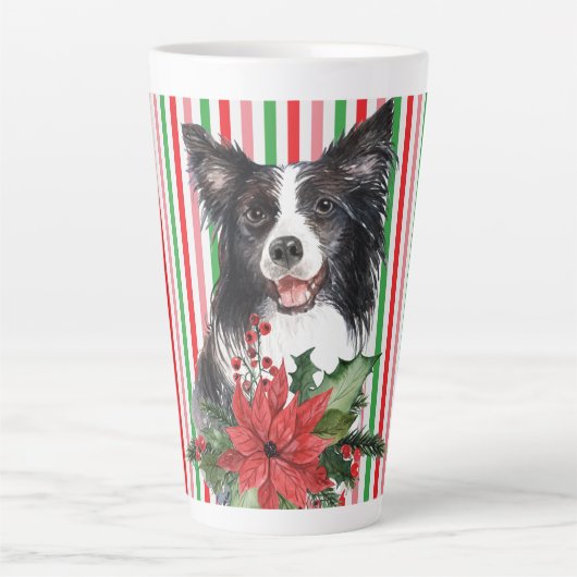 Tasse Latte Collie Bordure Aquarelle Avec Poinsettia (Devant)