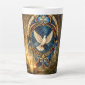 Tasse Latte Colombe de Noël en vitrail (Devant)