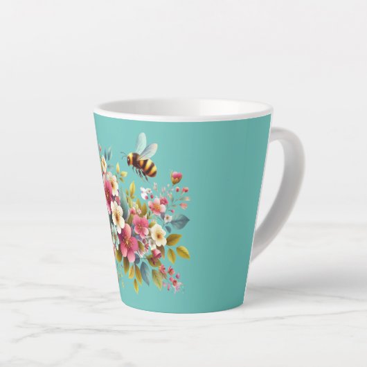 Tasse Latte Coloré, Abeille printanière/florale (Angle droit)