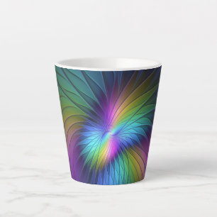 Tasse Latte Coloré Avec Bleu Moderne Art Fractal Abstrait