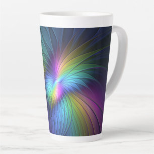 Tasse Latte Coloré Avec Bleu Moderne Art Fractal Abstrait