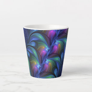 Tasse Latte Coloré Lumineux Abstrait Bleu rose Vert Fractal
