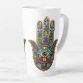 Tasse Latte Colorful Painted Gold Hamsa Sapphire Third Eye  (Angle droit)