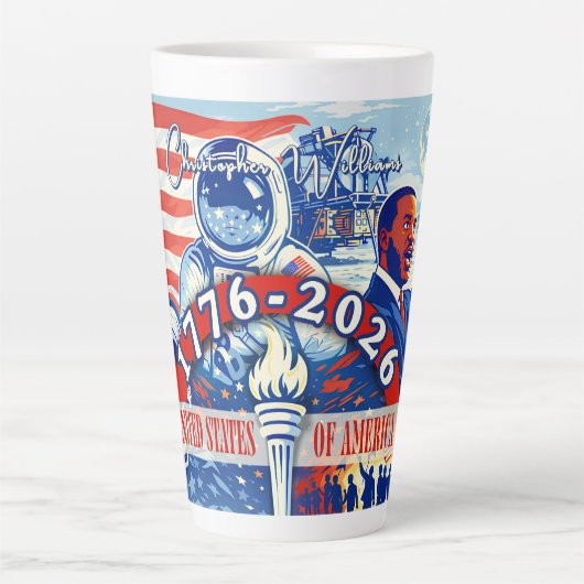 Tasse Latte Commemorative 1776-2026 USA Personalized (Devant)