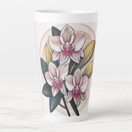 Tasse Latte Conception d'art Plante orchidée (Devant)