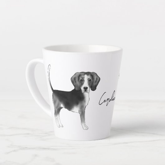 Tasse Latte Conception de chien Beagle en noir et blanc avec n (Angle gauche)