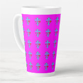 TASSE LATTE CONCEPTION DE CROIX BRILLANTES ET FLEURS (Angle gauche)