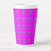 TASSE LATTE CONCEPTION DE CROIX BRILLANTES ET FLEURS (Devant)