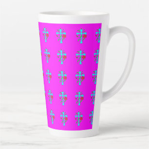 TASSE LATTE CONCEPTION DE CROIX BRILLANTES ET FLEURS