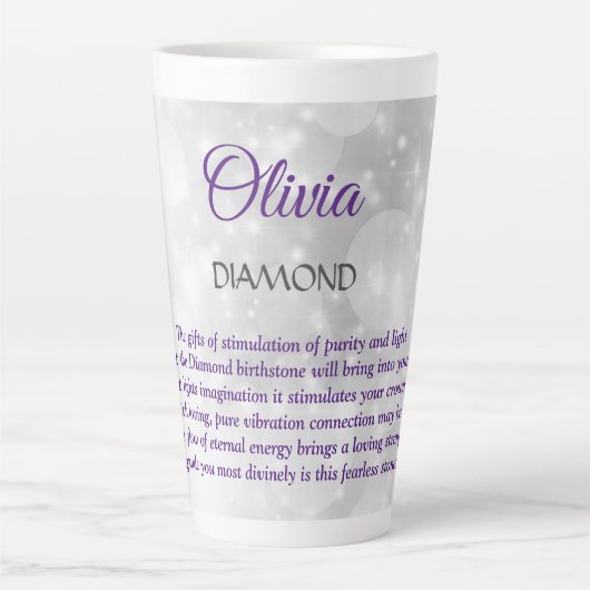 Tasse Latte Conception de diamant pierre de naissance d'avril (Devant)