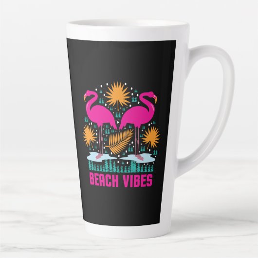Tasse Latte Conception de flamants roses de vibes de plage (Droite)