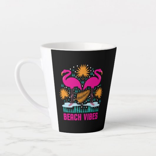 Tasse Latte Conception de flamants roses de vibes de plage (Gauche)