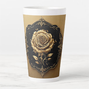 Tasse Latte Conception de rose artistique dorée avec détails o