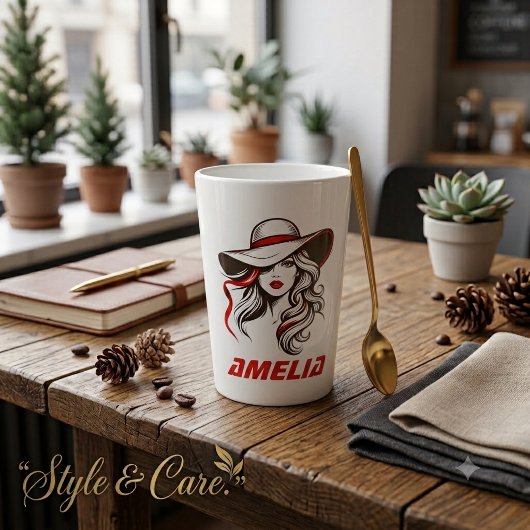 Tasse Latte Conception de silhouette de dame de mode de nom pe