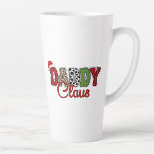 Tasse Latte Conception de texte à carreaux de Noël Papa Claus-