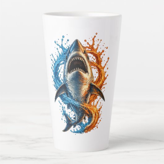 Tasse Latte Conception d'éclaboussure de requin féroce – Océan (Devant)