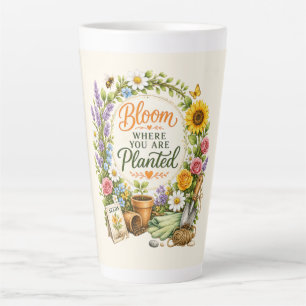 Tasse Latte Conception Inspirante de Jardin Floral Aquarelle