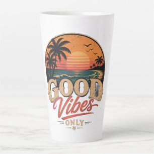 Tasse Latte Conception Rétro de Coucher de Soleil Bonnes Vibra