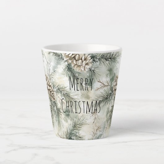 Tasse Latte Cônes de pin verts Noël (Devant)