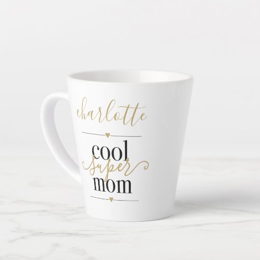 Tasse Latte Cool personnalisé Super Maman Noir Et Or Latte M (Angle gauche)