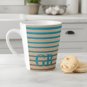 Tasse Latte Cool rayures Brown et bleu Monogramme