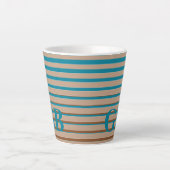 Tasse Latte Cool rayures Brown et bleu Monogramme (Devant)