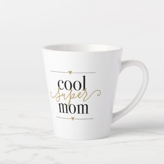 Tasse Latte Cool Super Maman Moderne Élégant Noir Et Or Latte (Droite)