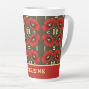 Tasse Latte Coquelicots Vintage Or Rouge Art Nouveau