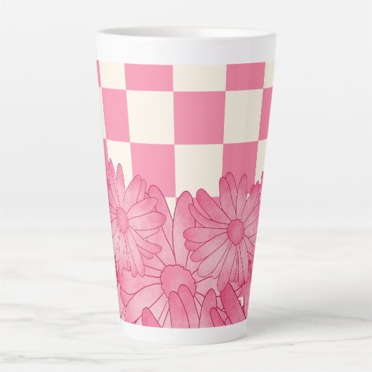Tasse Latte Coquette en latte à motif floral vérifié (Devant)