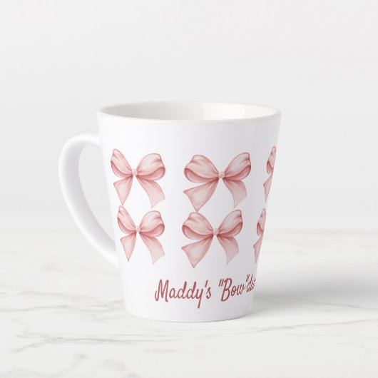 Tasse Latte Coquette personnalisée "Bow"dacious Pink Bow (Angle gauche)
