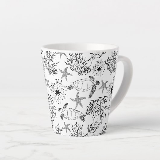 Tasse Latte Corail plante, tortue marine (Angle droit)