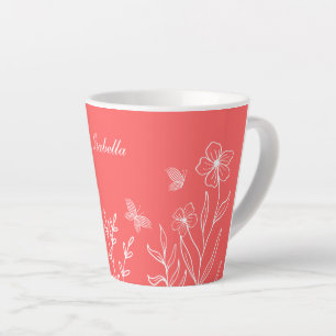 Tasse Latte Corail rose floral romantique élégant
