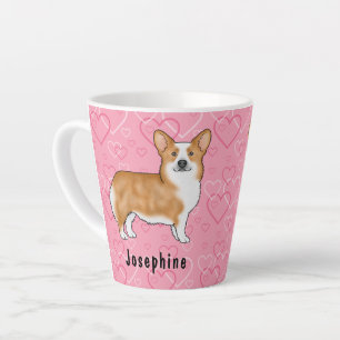 Tasse Latte Corgi gallois Pembroke Rouge Sur Coeur Rose Avec N