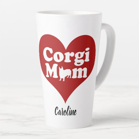 Tasse Latte Corgi Maman mignonne Rouge Coeur Monogramme (Angle droit)