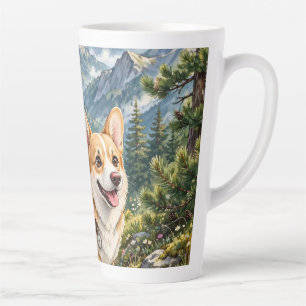 Tasse Latte Corgi randonnée dans les montagnes aquarelle