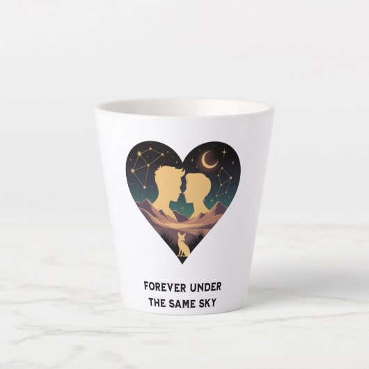 Tasse Latte Cosmic Love Story Coeur avec les amants et Fox Art (Devant)