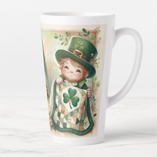 Tasse Latte Cottage Leprechaun Patchwork Quilt Scene (Droite)