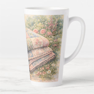 Tasse Latte Cottagecore Courtepointure Florale en Patchwork Aq