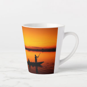 Tasse Latte Coucher de soleil, bateau d'aviron Silhouette-1649