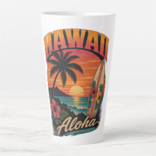 Tasse Latte Coucher de soleil hawaïen vintage Palms Planche de